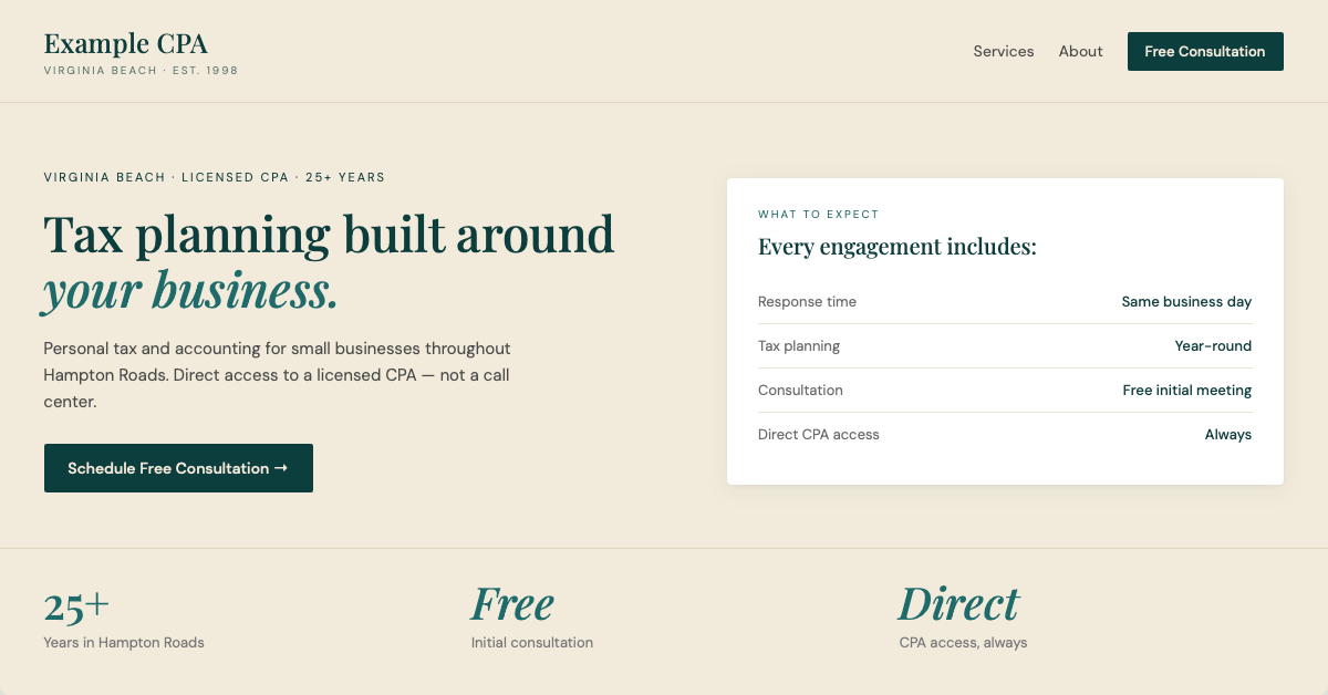 Modern CPA firm website built by aanrix